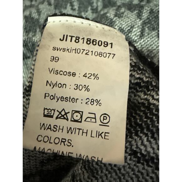 Shein Black White Houndstooth Ruffle Knit Pull On Mini A-Line Pencil Skirt Sz L - Picture 5 of 5